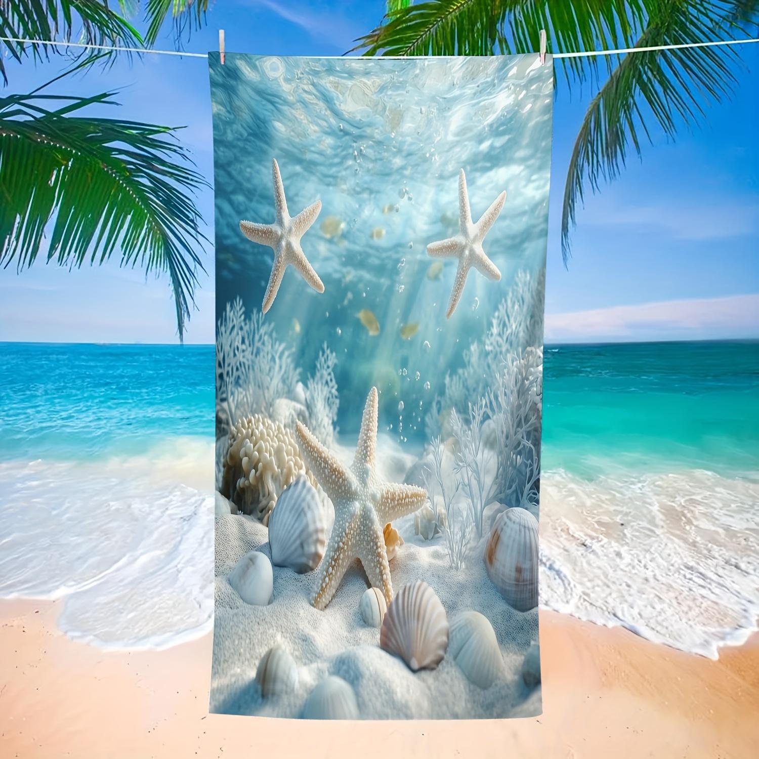 

Vintage Starfish Family Microfiber Beach Towel, 3D Fantasy Theme Summer Bath Towel for Home Kitchen W30*H60(CM)
