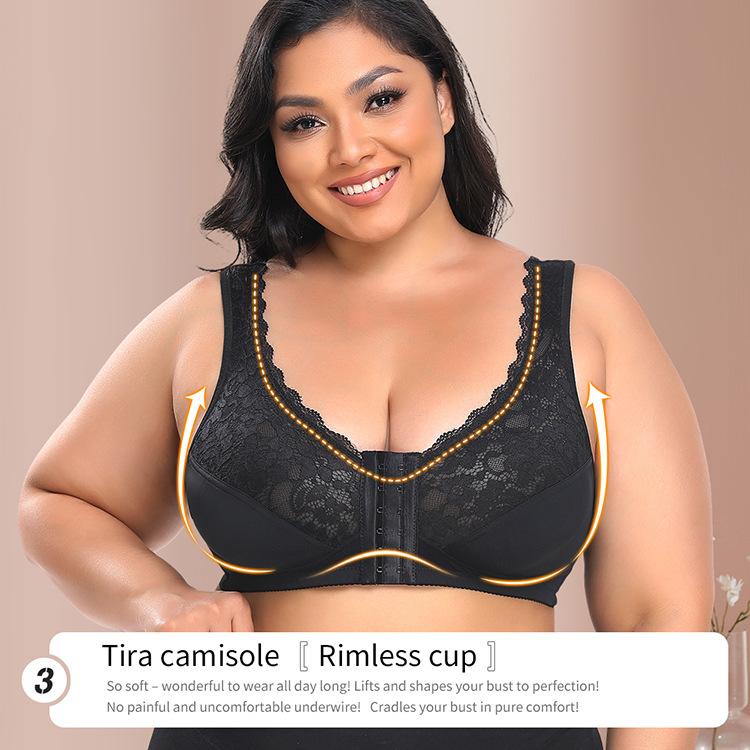 Cross Border Wireless Lace Full Cup Bra, Front Closure Thin Plus Size Underwear for Women BCDEF Cups