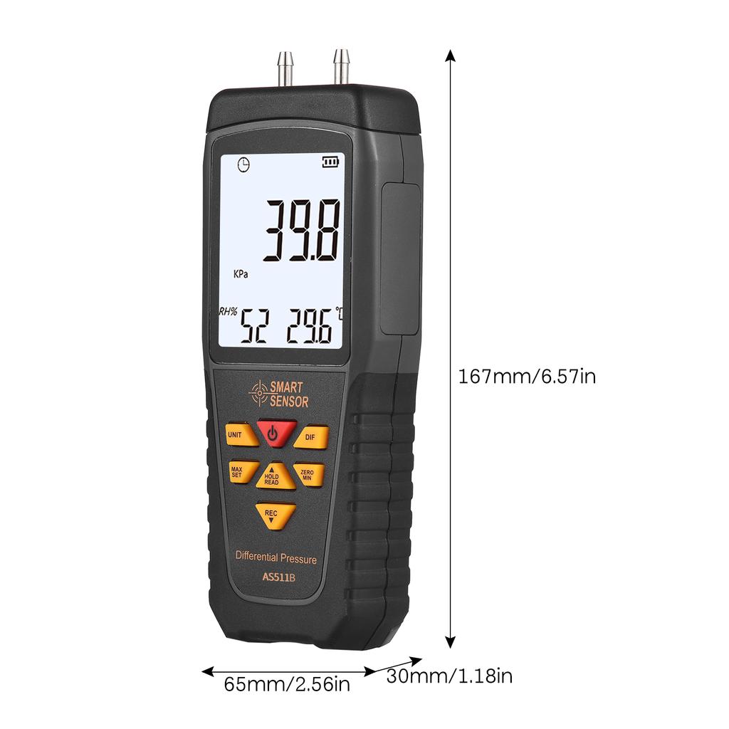 SMART SENSOR AS511 Digital Differential Pressure Gauge -39.98~39.98KPA Manometer Dual Port Air Gas