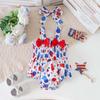 0 to 24 Months Baby Girls Smocked Spaghetti Strap Bodysuit Ice Cream Flag Print Summer Triangle Romper Newborn Infant Crawling Outfit
