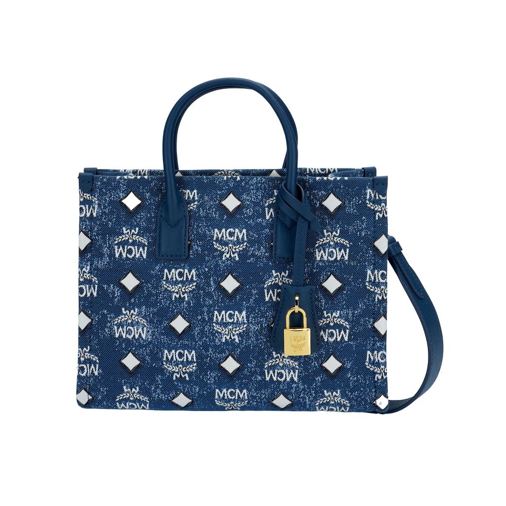 New MCM Nylon Tote Bag, Shopping Bag, Portable Crossbody Bag, Shoulder Bag Women's Blue MWTDSBO05LE001
