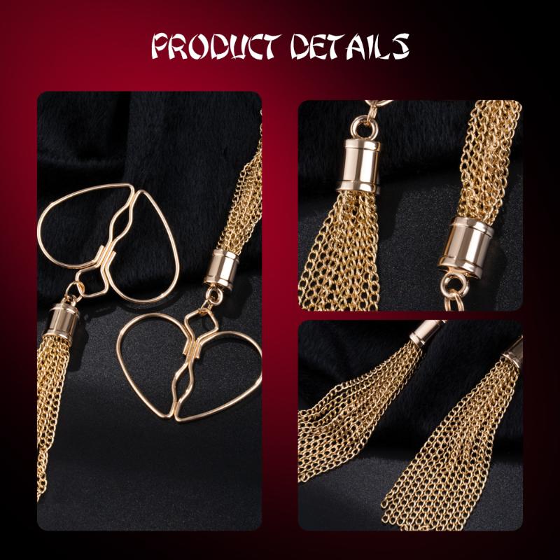 1Pairs Heart Nipple Clamps With Tassel Sex Adjustable Body Clips Non-Piercing Jewelry For Women And Couples