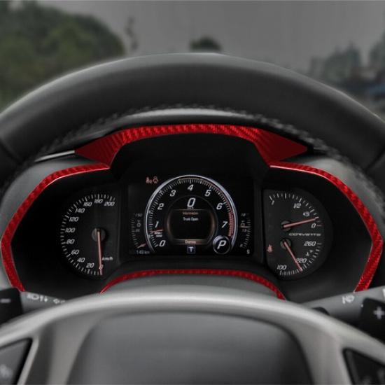 Red Carbon Fiber Car Front Dashboard Edge Cover For Chevrolet Corvette C7 14-19