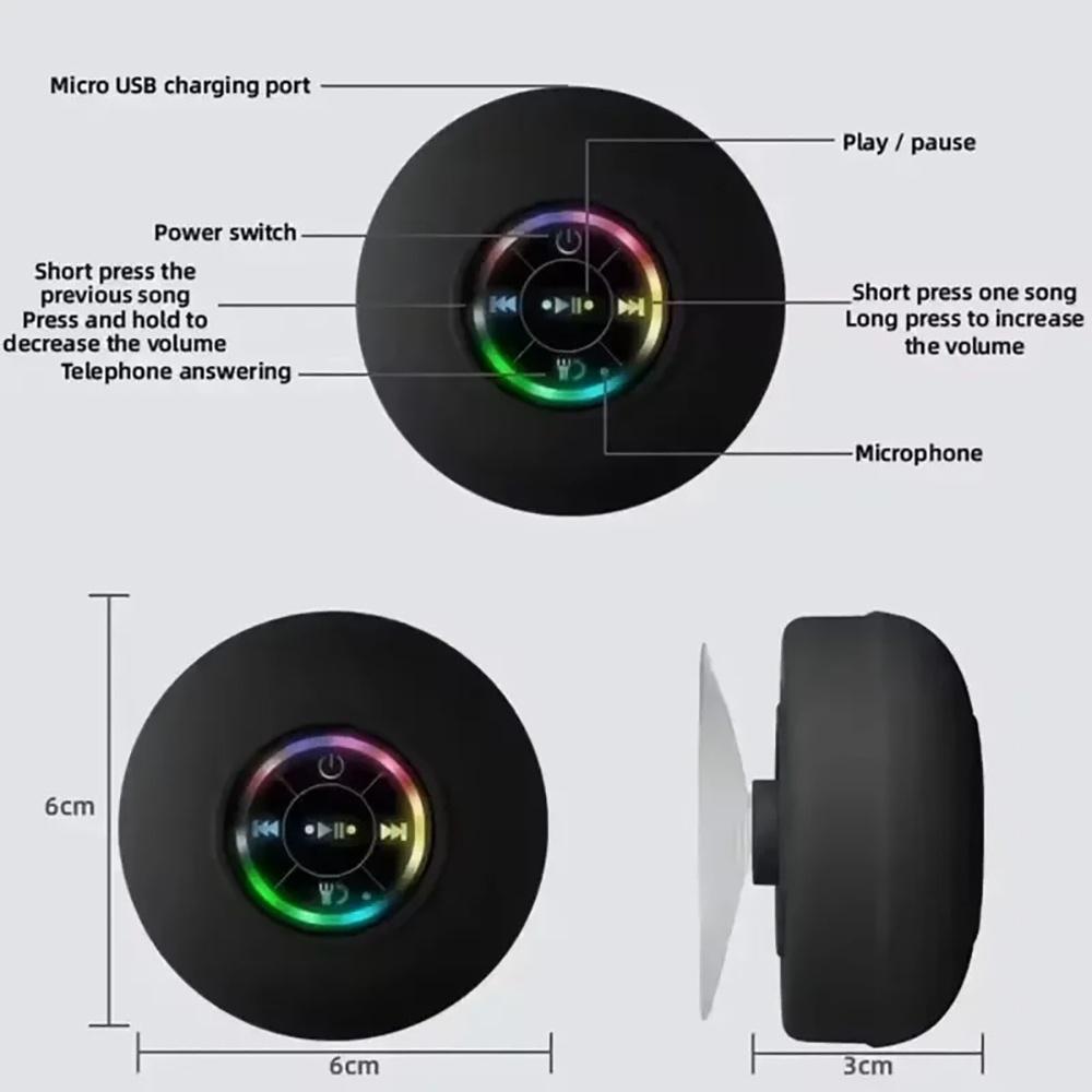 New Bathroom Waterproof Wireless LED Speaker Large Suction Cup Mini Portable Bluetooth Speakers for Home Outdoor Sports Camping