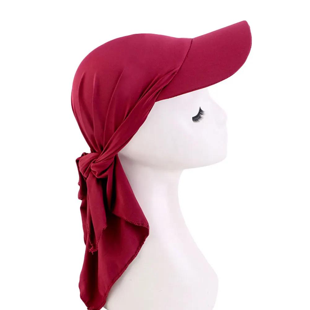 Women Ethnic Style Classic Solid Color Turban Hat Curved Brim Adjustable Baseball Cap Breathable Sunscreen Headscarf Hat