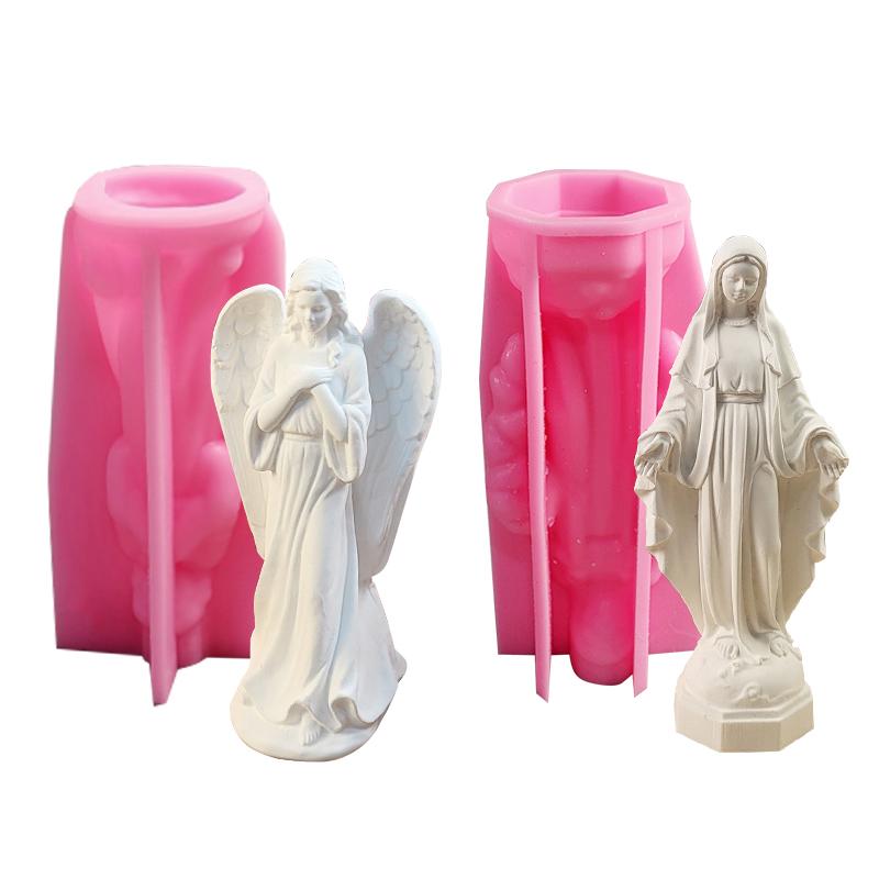 Silicone mold for DIY Virgin Mary scented candle; decoration of a diffuser stone candle holder