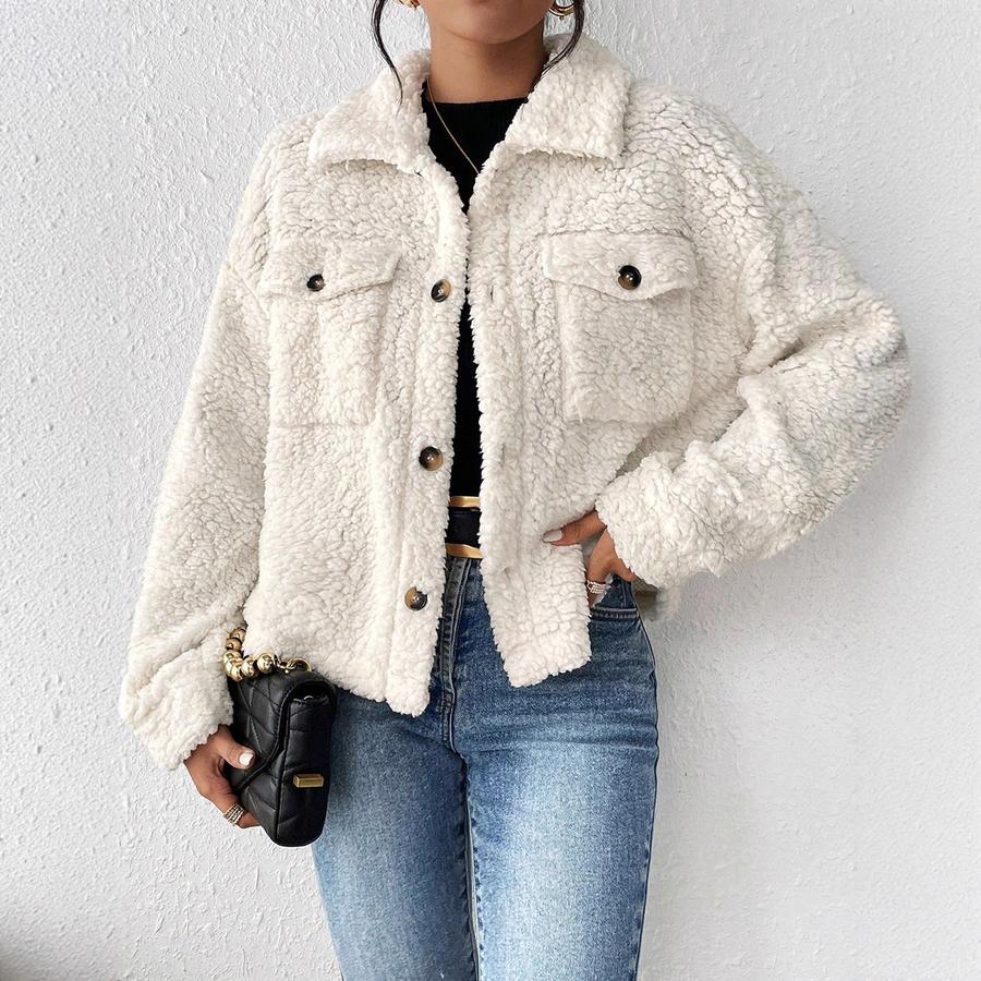 Women's Autumn Stand-Collar Plush Jacket Short Casual Coat