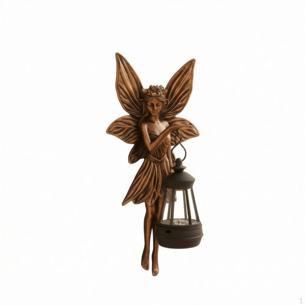 Fairy Wall Sculpture SolarPowered Statue with Lantern Outdoor Ornament for Gardeners,