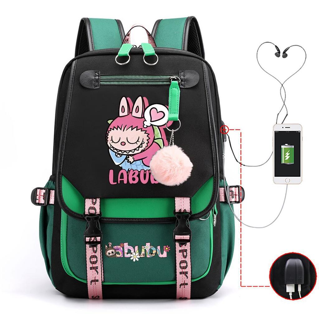 Cute LABUBU cartoon printed backpack for junior high school students with large capacity ins wind school bag