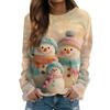 Women's Fashionable Casual Long-sleeved Retro Christmas Snowman Print Round Neck Top