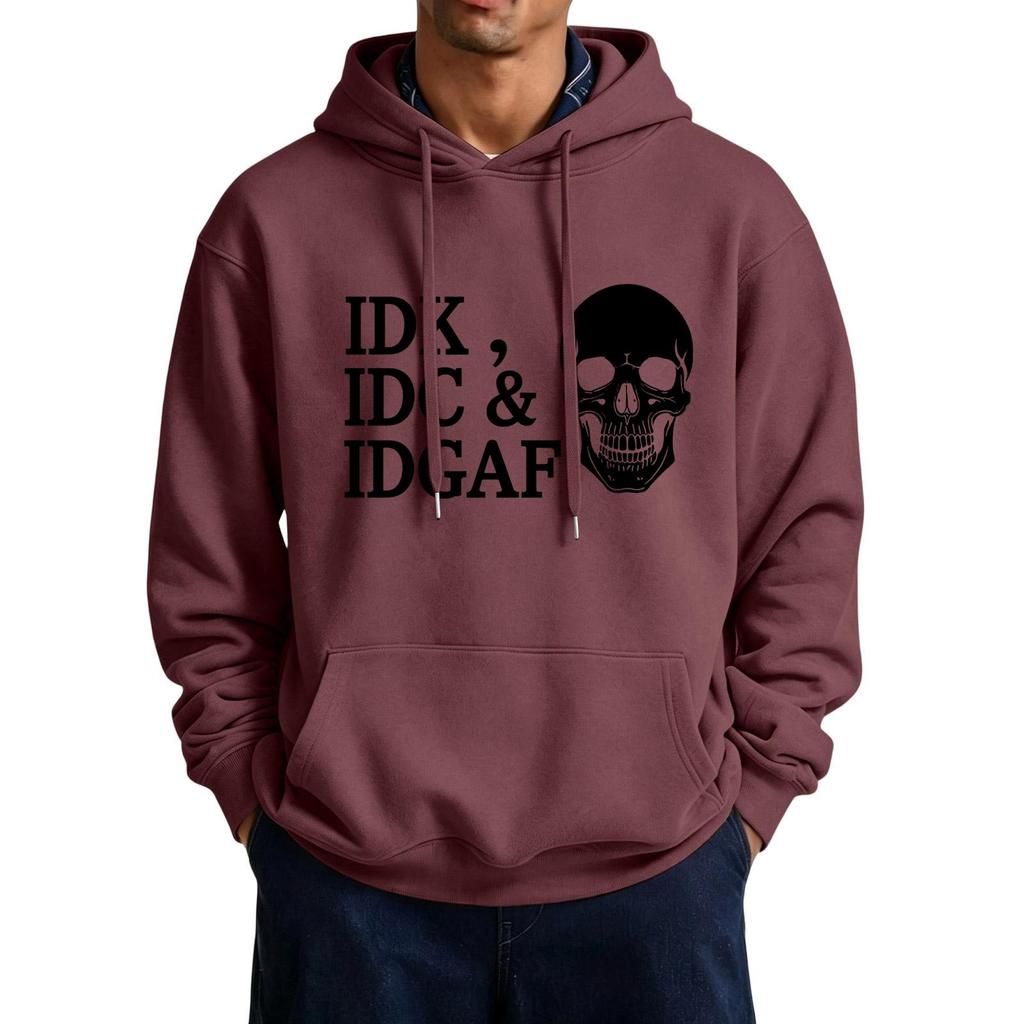 Men's Casual Color Hooded Sweatshirt with Large Pockets and Funny Saying Print