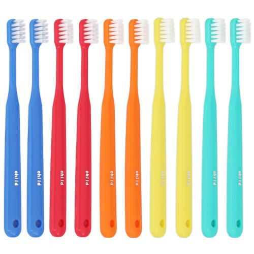 Fukuda Brush Kogyo [Made In Japan] 10-Pack (2 of Each of 5 Colors) Dental Toothbrushes, Children's Toothbrushes