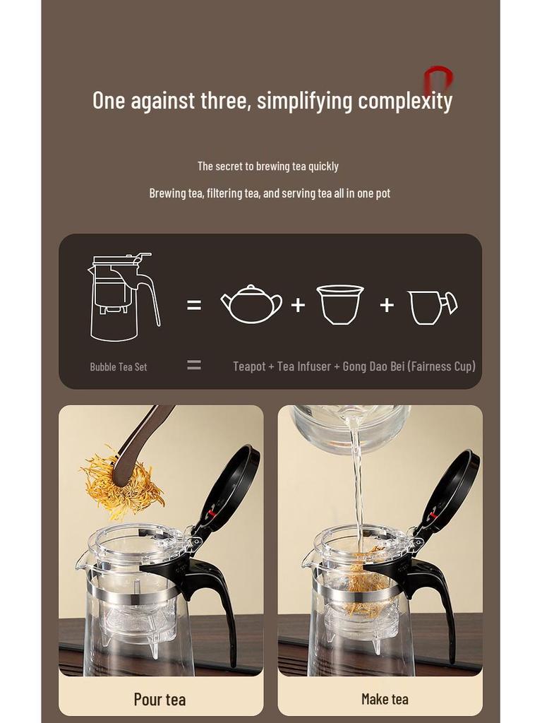 Elegant Glass Teapot Set with Detachable, Washable, Heat-Resistant Filter, and Gift Cup - Customizable Logo Option