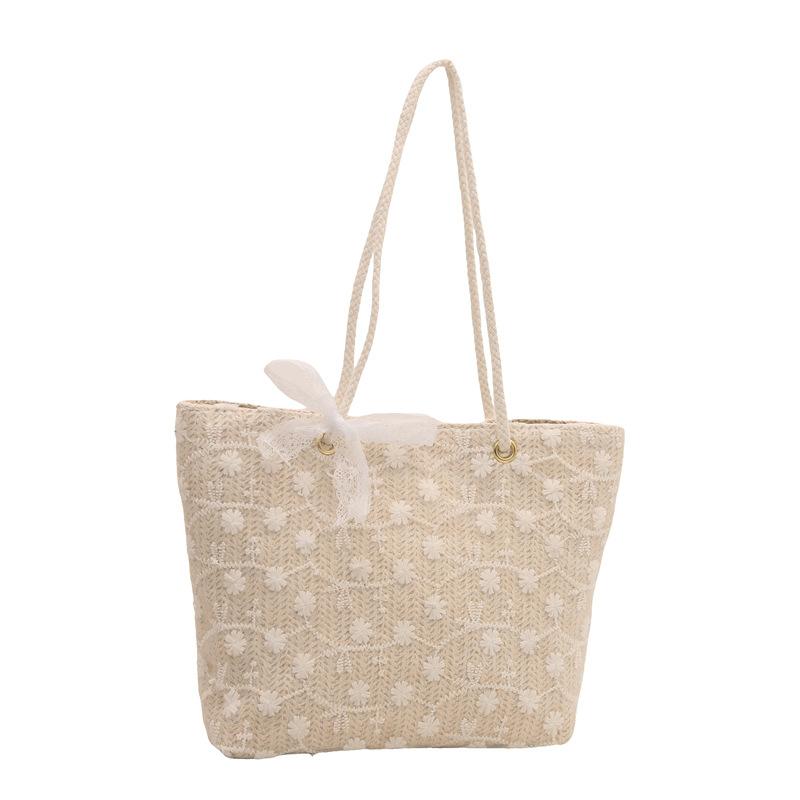 Lace Straw Bag Women's Fashion Simple Casual Versatile Woven Shoulder Underarm Bag Small Fresh Girl Handbag