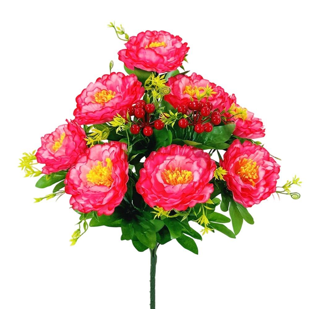 Multicolor Peony Artificial Flower Green Leaves Red Berries Decorative Flower Bouquet Photo Props Floral Arrangement