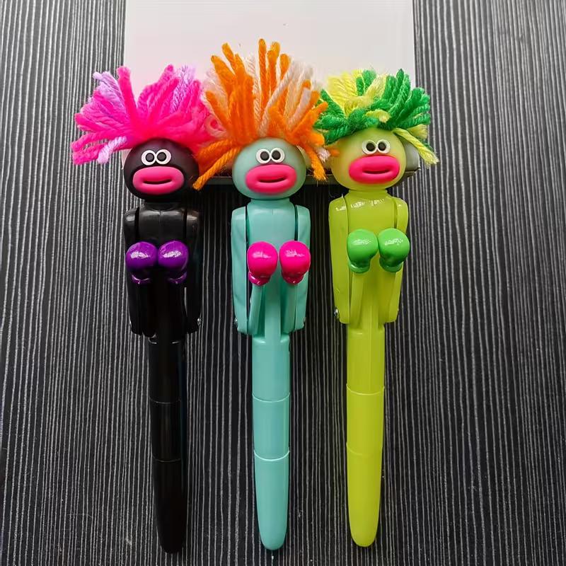 1pc Funny Exploding Hair Boxing Ballpoint Pen - Creative Knock Pen, 1.0mm Black Refill, Funny Birthday Gift