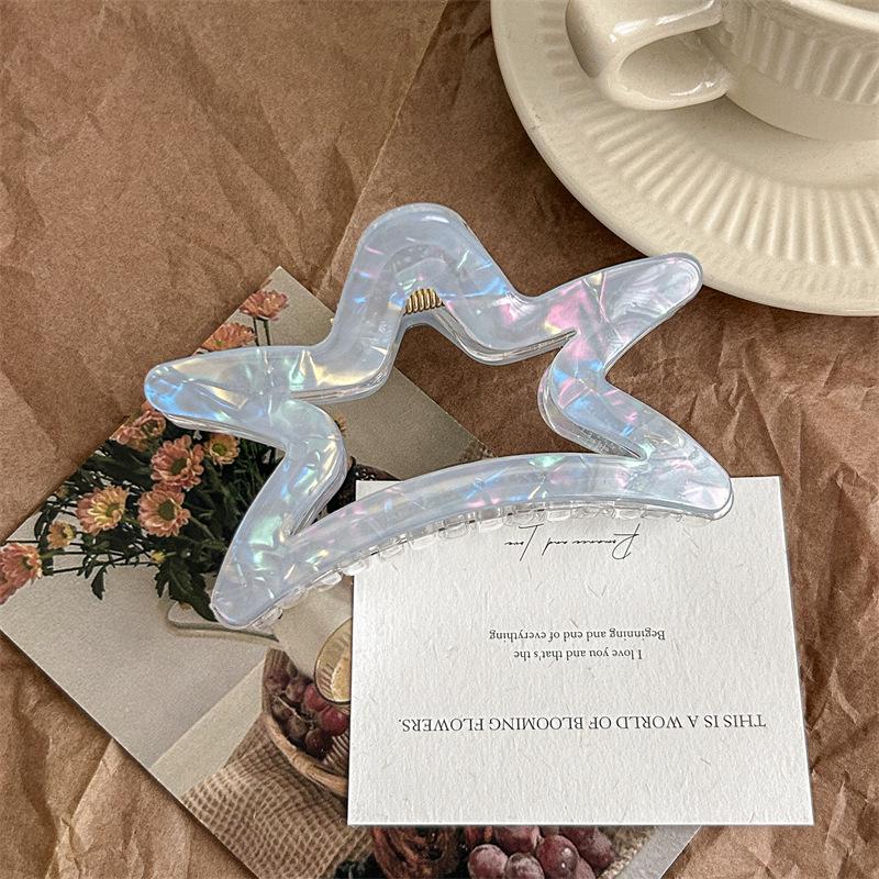 Lucky Star Iridescent PVC Star Cutout Hair Claw - Large High-End Updo Clip