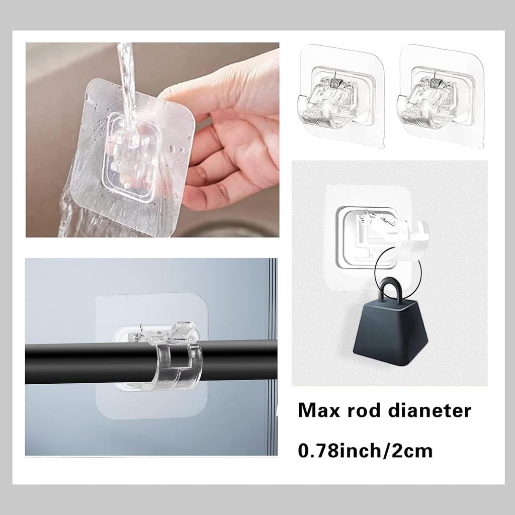 8PCS Curtain Rods No Drilling,No Drill Curtain Rod Brackets Hooks Nail Free Adjustable,Stick On Curtain Rod Transparent Hook Holders for Home