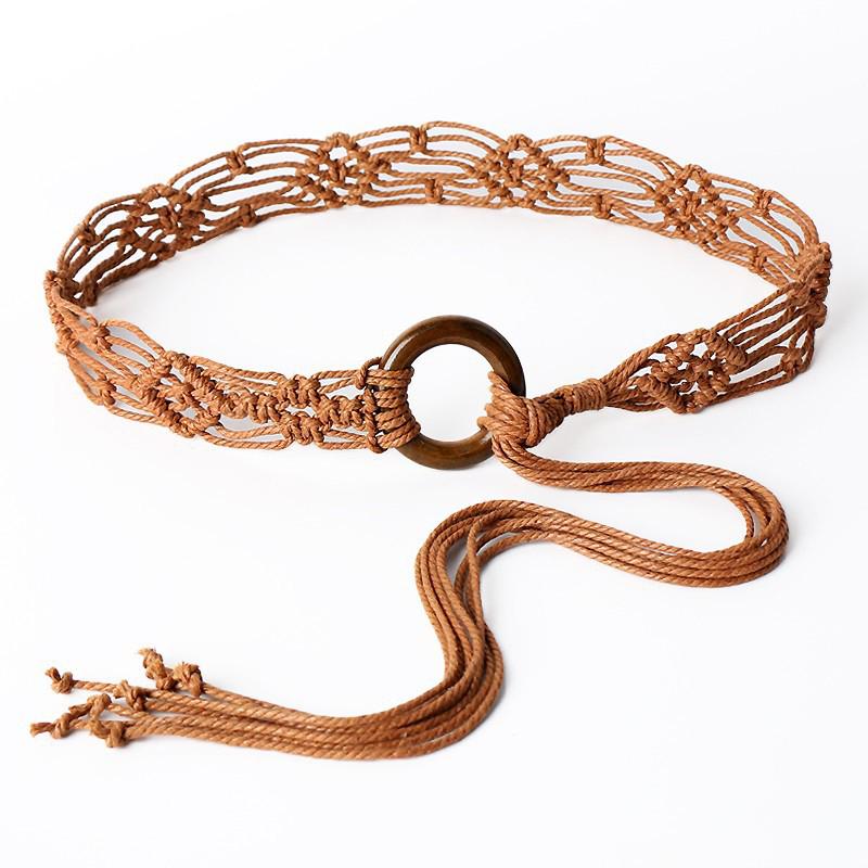 Weaving Tassel Waist Rope For Women Versatile Dress Decoration Korean Knotted Thin Waist Rope Wax Thread Knotted Waist Belt