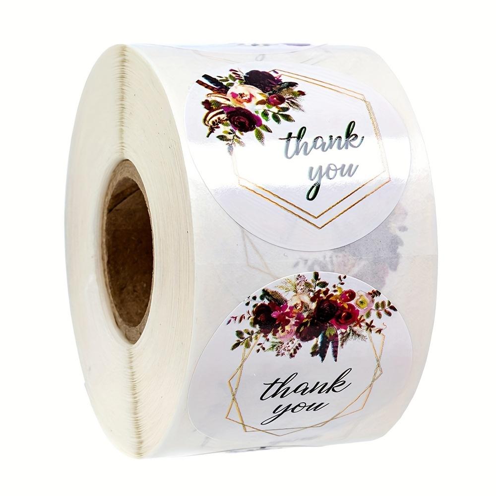 Floral Thank You Stickers, 4 Assorted Designs, Round Adhesive Labels for Scrapbooking, Packaging, and Stationery Sealing