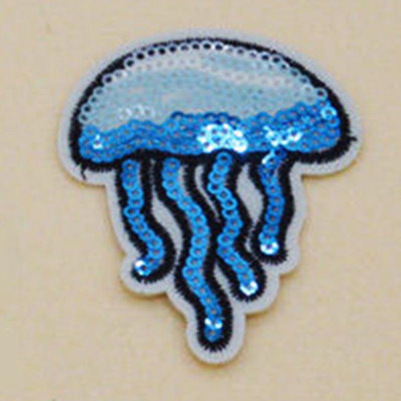 2pcs New Sequin Jellyfish Embroidered Iron on Sew Patch Badge Bag Dress Applique