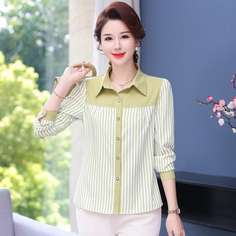 YYFS Women's Fashion Casual Spring Autumn Stripe Print Long Sleeve POLO Neck Blouses & Shirts