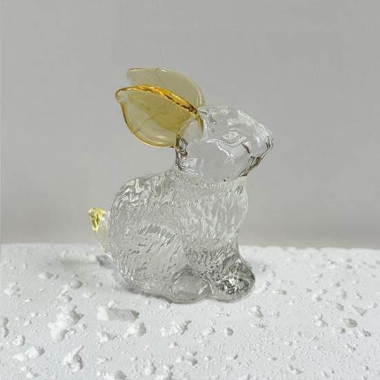 Faux Crystal Easter Bunny Figurine Handmade Clear Glass Rabbit Statue Miniature Animal Sculpture