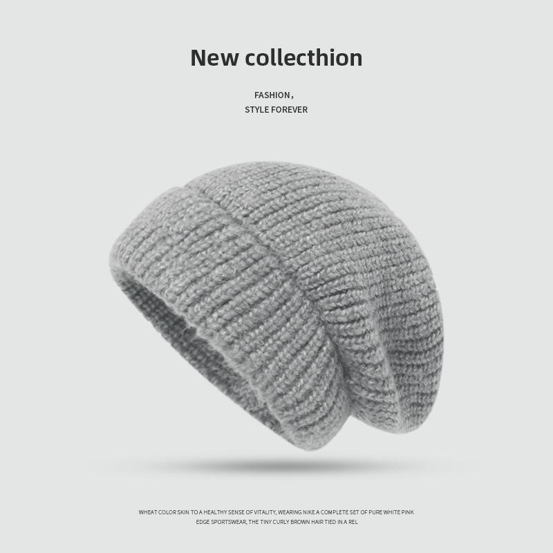 

Вязаная шерстяная шапка большого размера, простая и универсальная, однотонная, закрывающая лицо три в одном, осенне-зимняя женская, сохраняющая тепло One Size