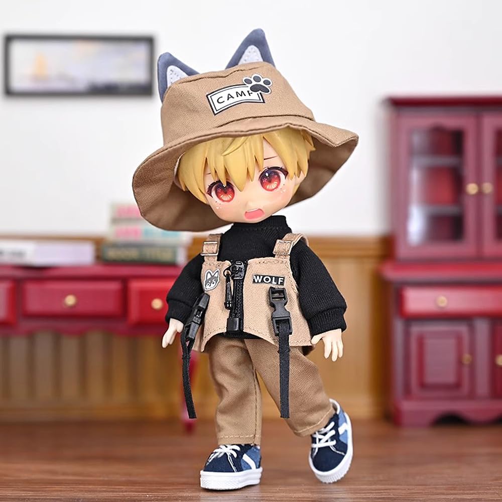 Obitsu 11 OB11 Size Costume Obitsu Doll 11cm Body Clothes Set Long Sleeves Fox Ears Bucket Hat Backpack 5 Pieces Ears/Wolf (Wolf)