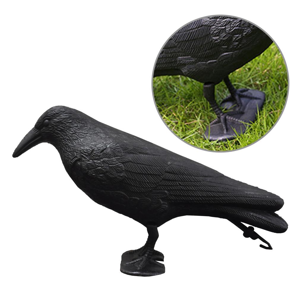 Crow Decoys Black Feathered Crow Standing Simulation Raven Statue Hunting Decoy Props Outdoors and Garden Decoration
