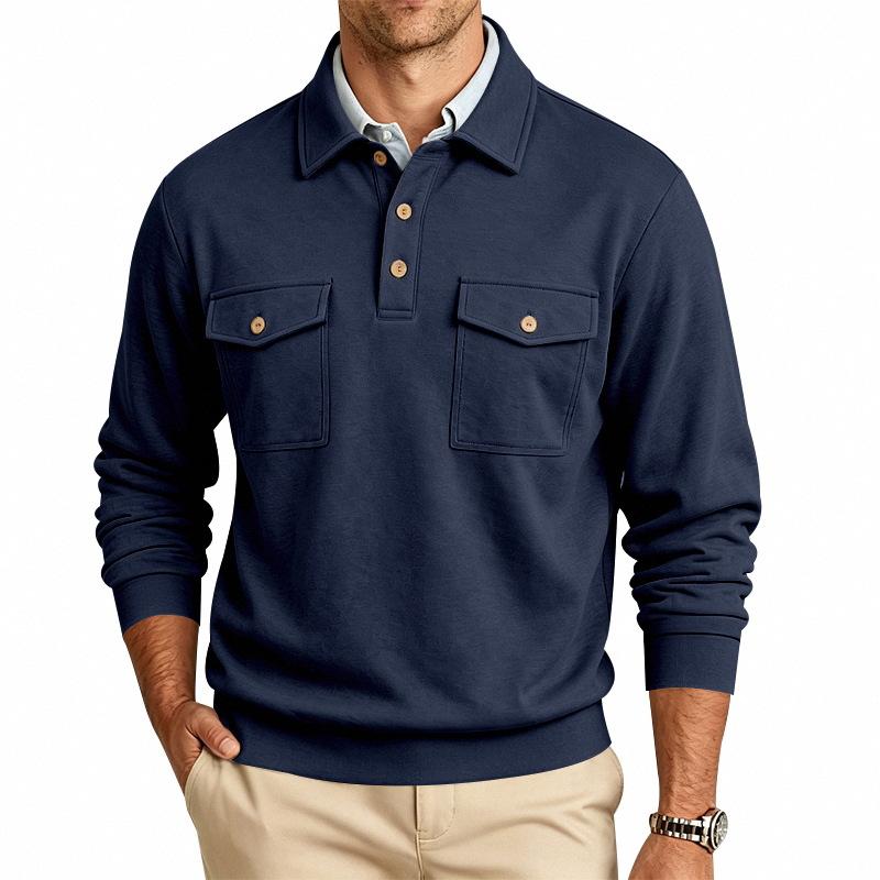 Men S Long Sleeve Polo Sweatshirt Casual Multi Pockets Turn Down Collar
