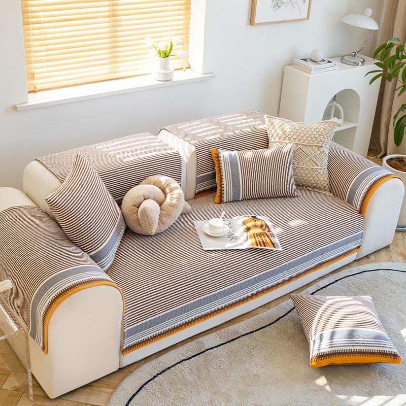 Four Seasons Cotton and Hemp Living Room Sofa Mat Four Seasons Mat Cloth Cover, Non Slip Sofa Cover