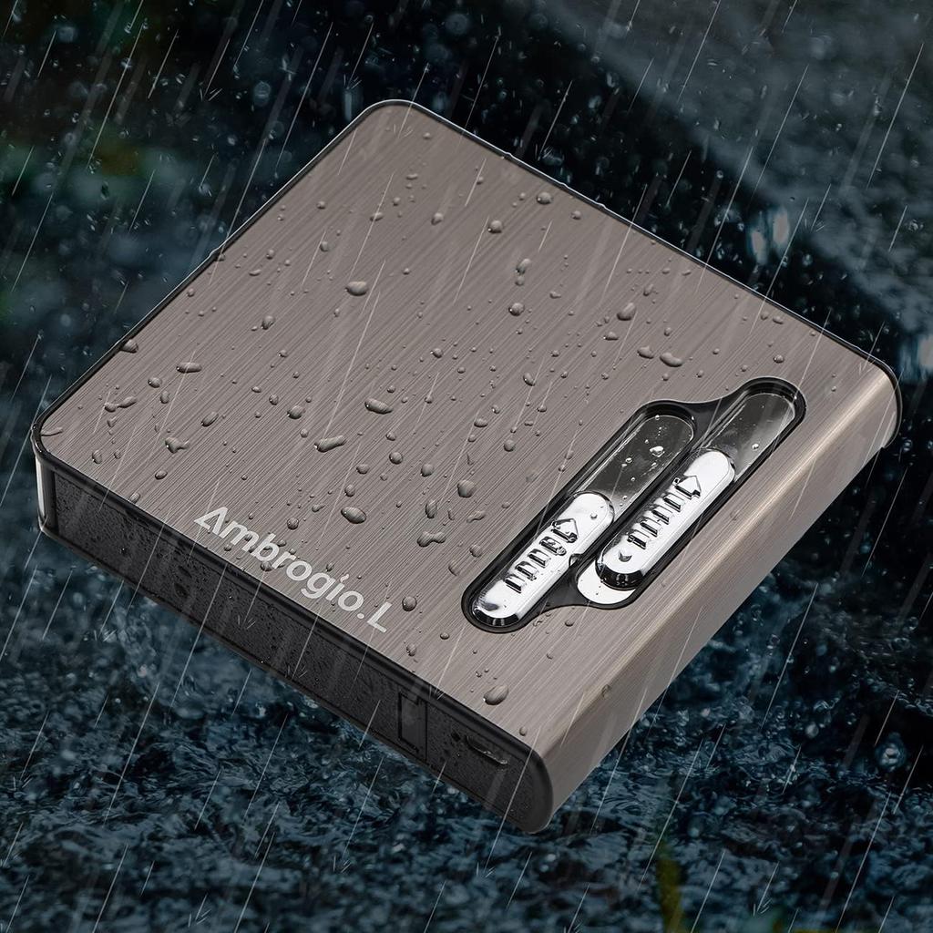 Full Pack 20 Regular Cigarettes Case Box Automatic Ejection Holder with Dual Arc Lighter USB Rechargeable, Flameless, Windproof,Moisture-Proof,Black