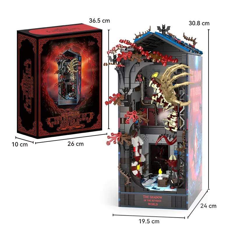 

1206Pcs Book Nook Miniature Construction Blocks Kit Strangered Vecna Clock Figures Eleven Van Demogorgon Bookshelf Kids Toys Gifts