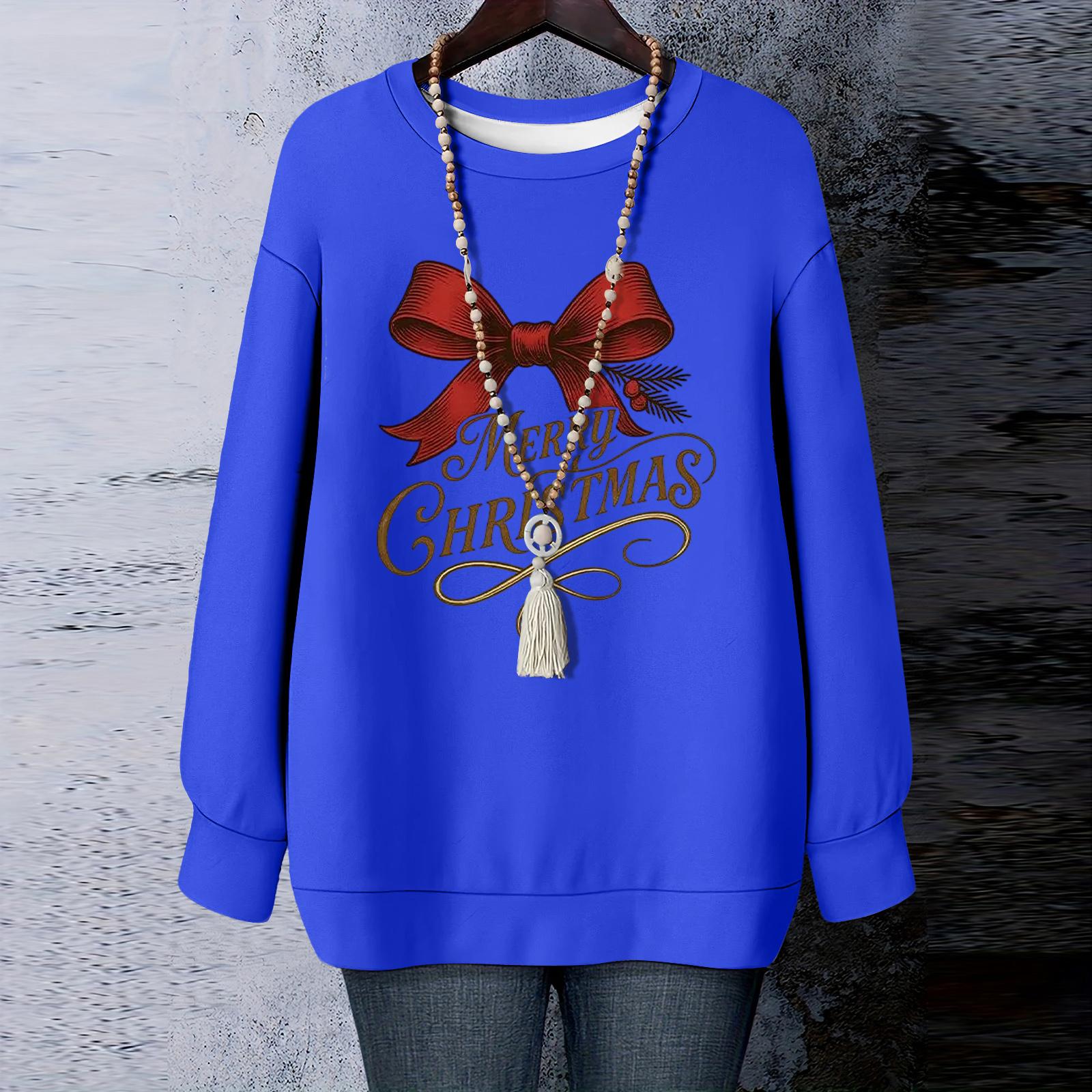 

Женская рождественская футболка с круглым вырезом и длинными рукавами S синий