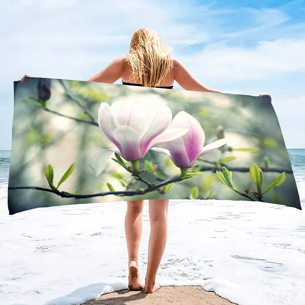 Magnolia Flower Oversized Beach Towel Sand Free Soft Super Lightweight Quick Dry Swim Towels Beach Throw Towel for Women Girls