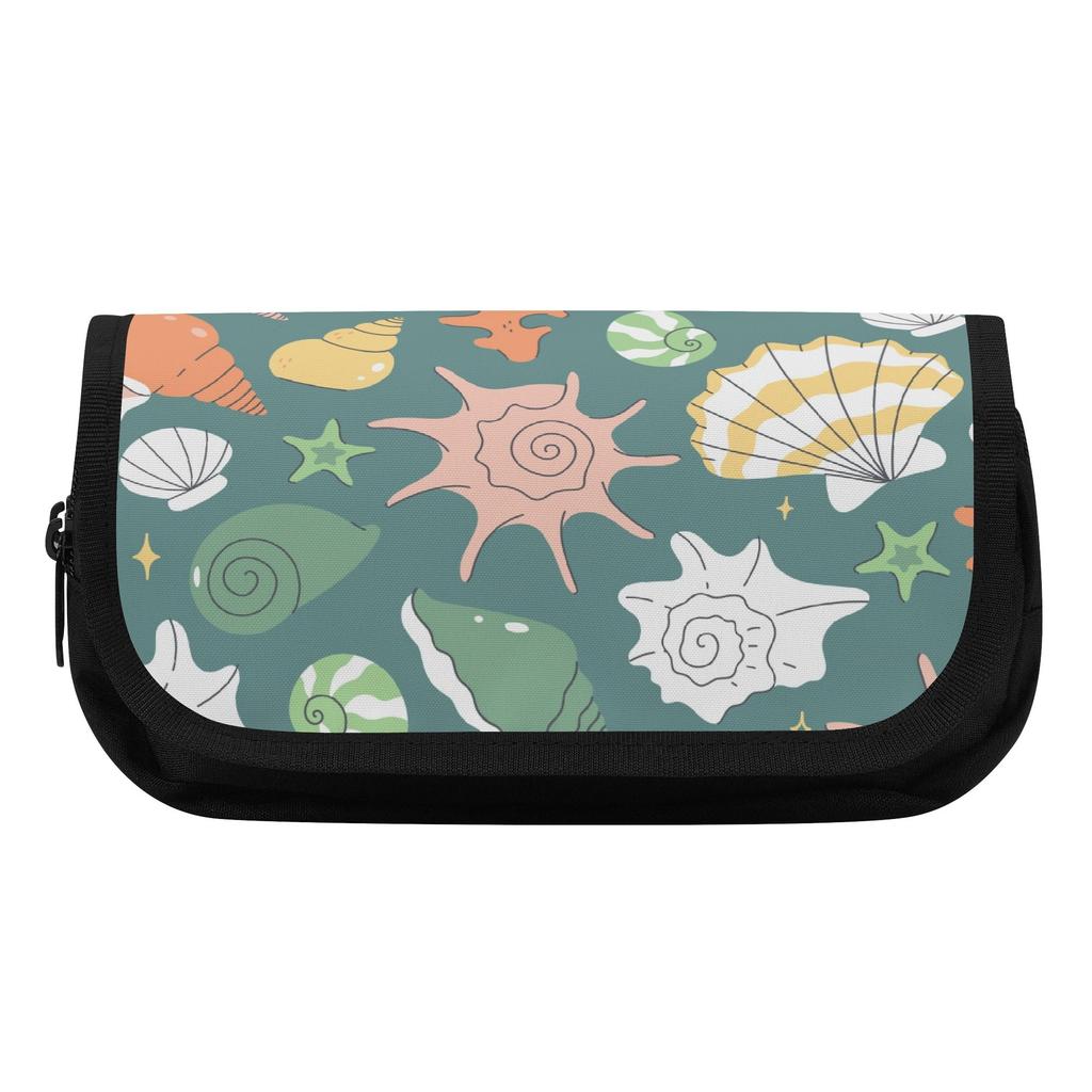 Pencil Bag Double Layer Zipper Closure 300D Polyester with Two Compartments for Pens Ruler Scissors and Earphones for Boys Girls