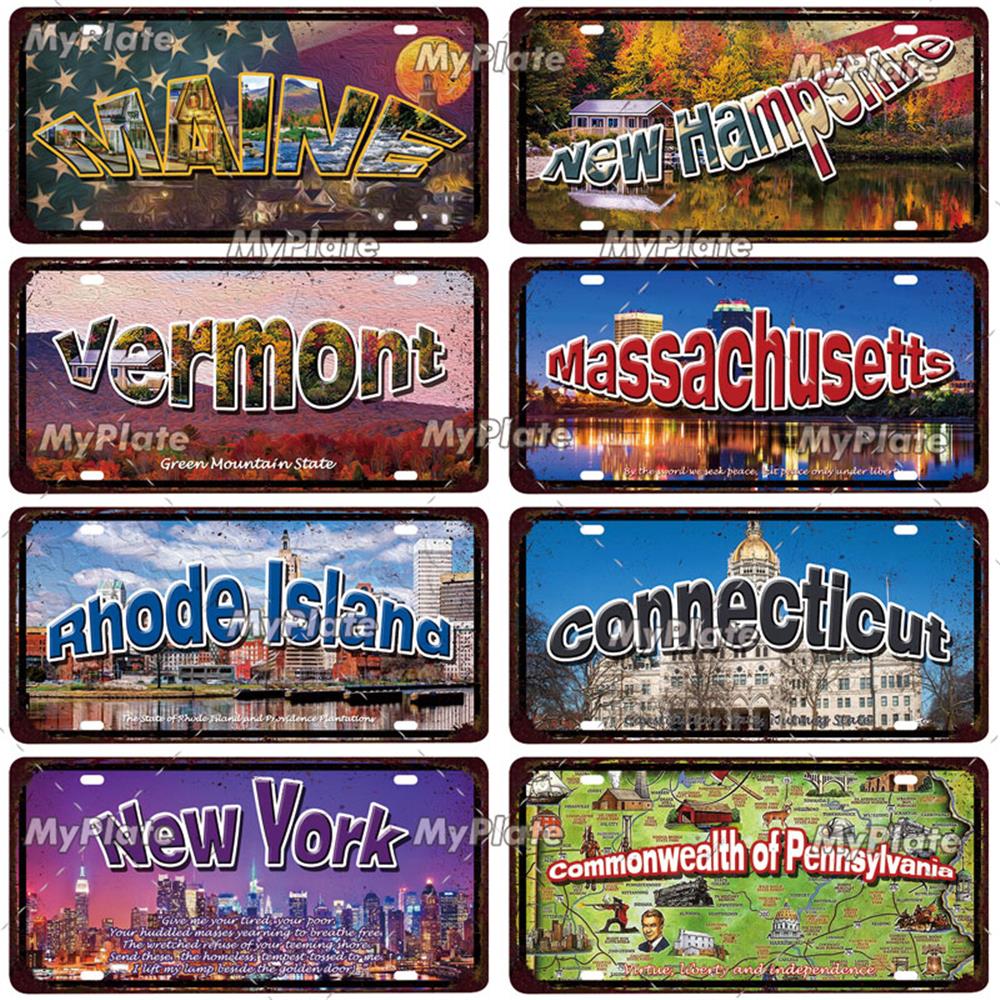 [MyPlate]Vintage America State USA City Licenses Plate Metal Sign Tin Sign Poster Plaque Decor Bar Pub Club Home Wall Decoration