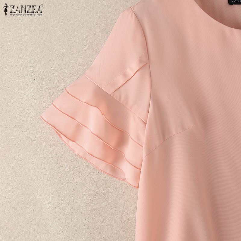 ZANZEA Blusa da donna casual a girocollo, tinta unita, manica corta larga