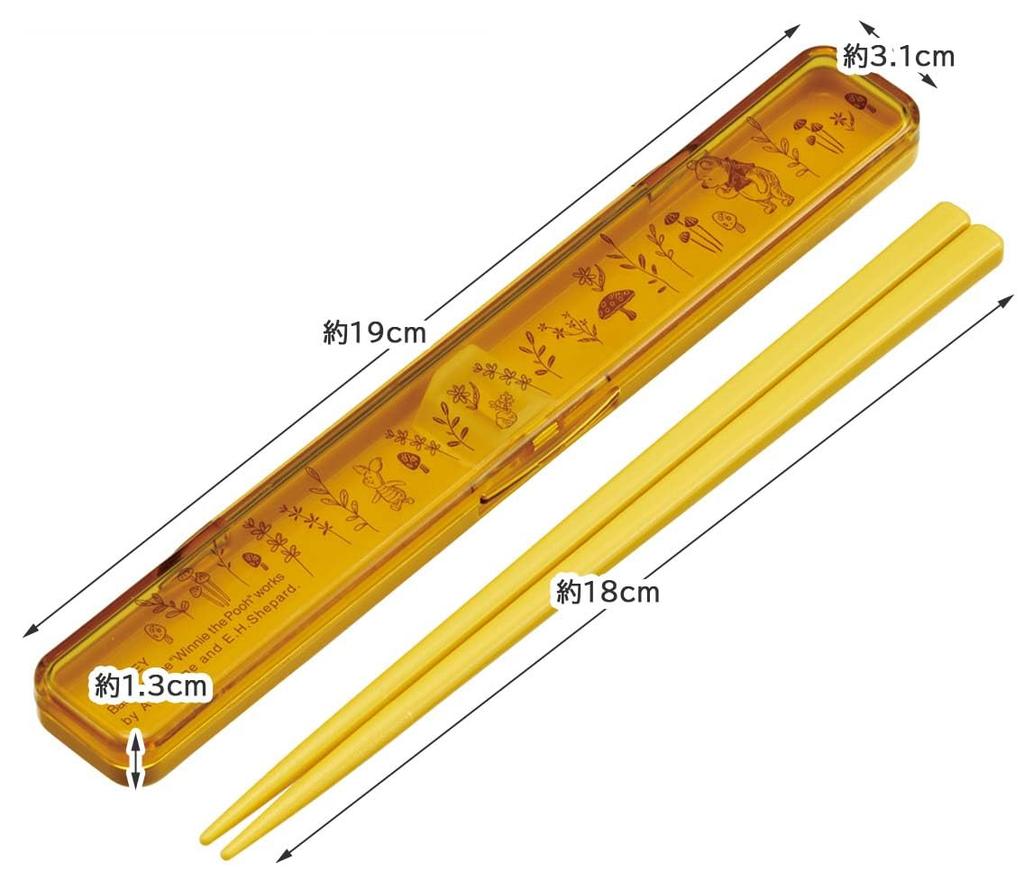 Skater Chopsticks and Chopstick Case Disney Winnie the Pooh Adult Made In Set, Honey, 18cm, Antibacterial, Size, Japan, ABC3AG-A