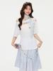 White Printed Diagonal Collar Off-shoulder Short-sleeved T-shirt Design Sense Spring and Summer New Loose Lazy Drawstring Top Women