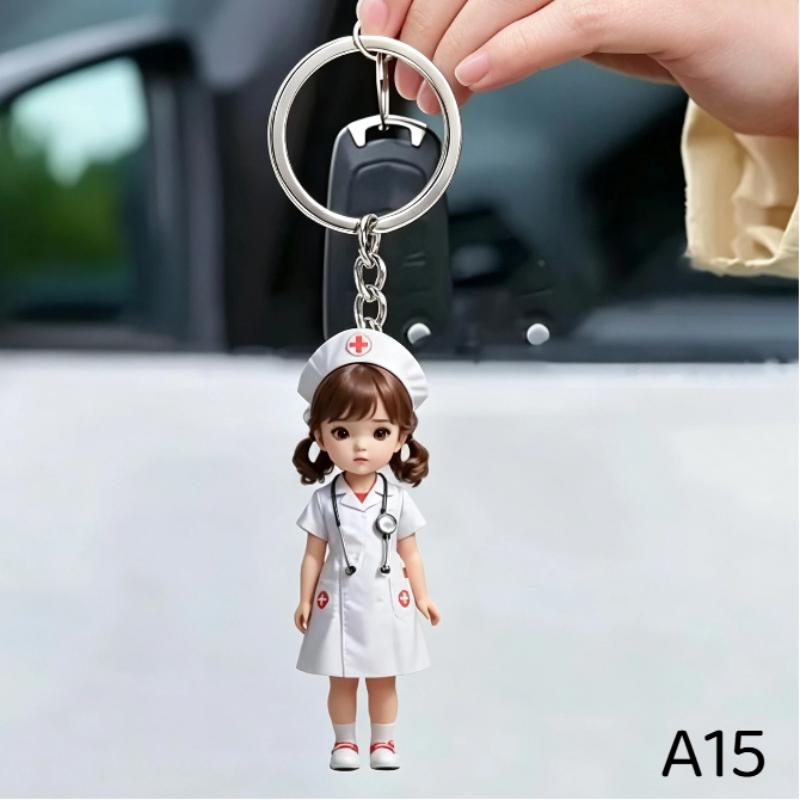1 Stück Süßer Figuren Schlüsselanhänger 2D Flach Acryl Cartoon Arzt Krankenschwester Schlüsselanhänger Rucksack Hängeanhänger Für Medizinisches Personal Paar