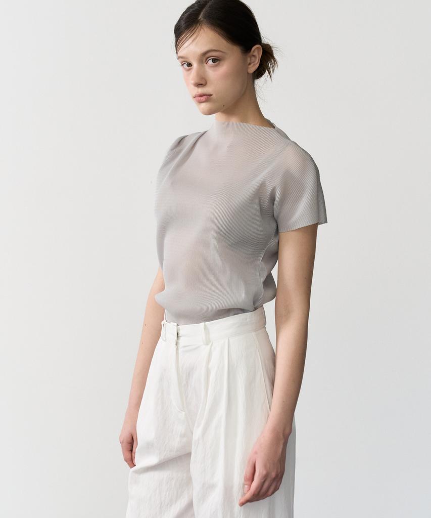 BIBYSEOB Mock Neck Pleated T-Shirt Gray [T62]