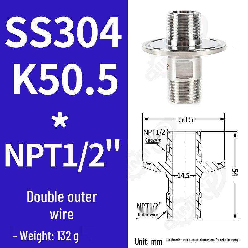 SS304 1.5" TC to 1/2" NPT Male/Female Quick Release Connector Clamp
