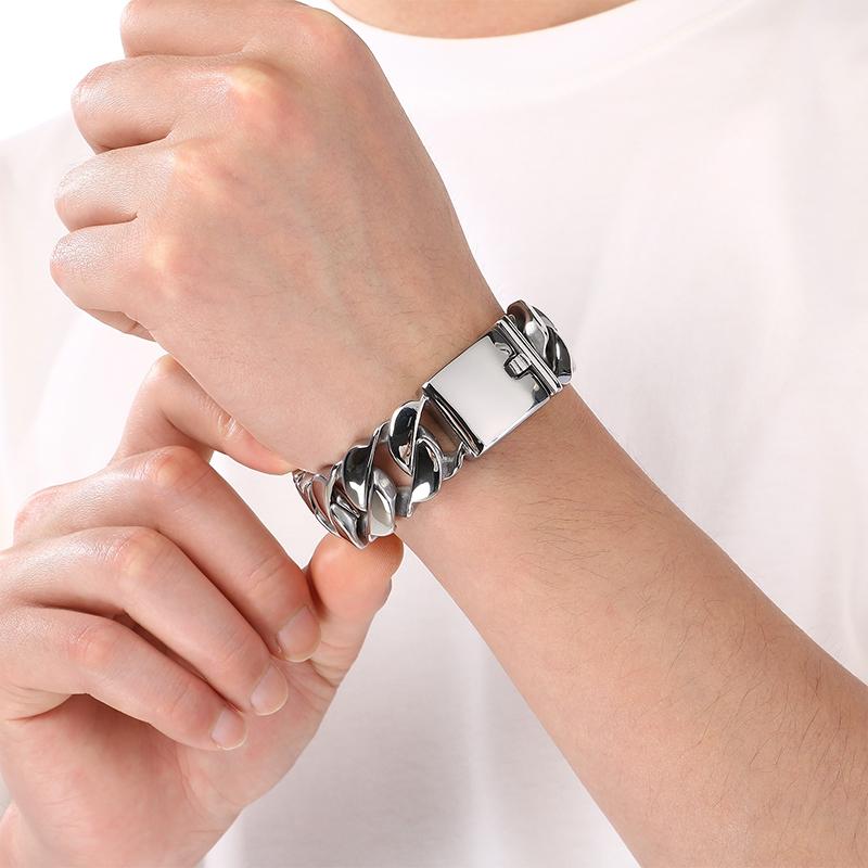 21mm Width Personalized Shiny Men's Women's Bracelet Stainless Steel Cuban Chain Punk Style Jewelry Street Accessories
