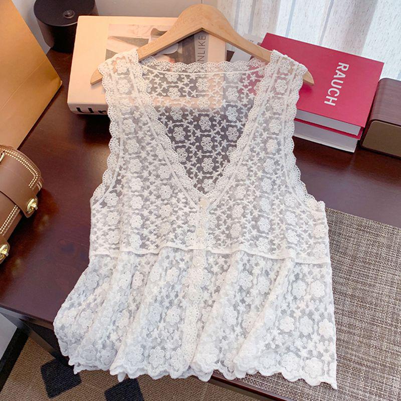 

Women s Summer Slim Retro Crochet Knit Vest Cardigan - Sleeveless, Loose Fit. One Size білий