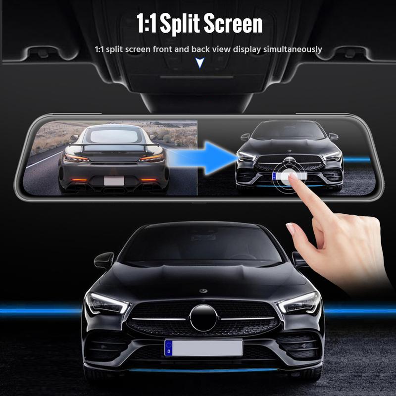 E-ACE 10 Inch Car DVR Mirror Video Recorder 1080P Touch Screen Dashcam For Car AHD Lens Streaming Driving Recorder Dash Camera