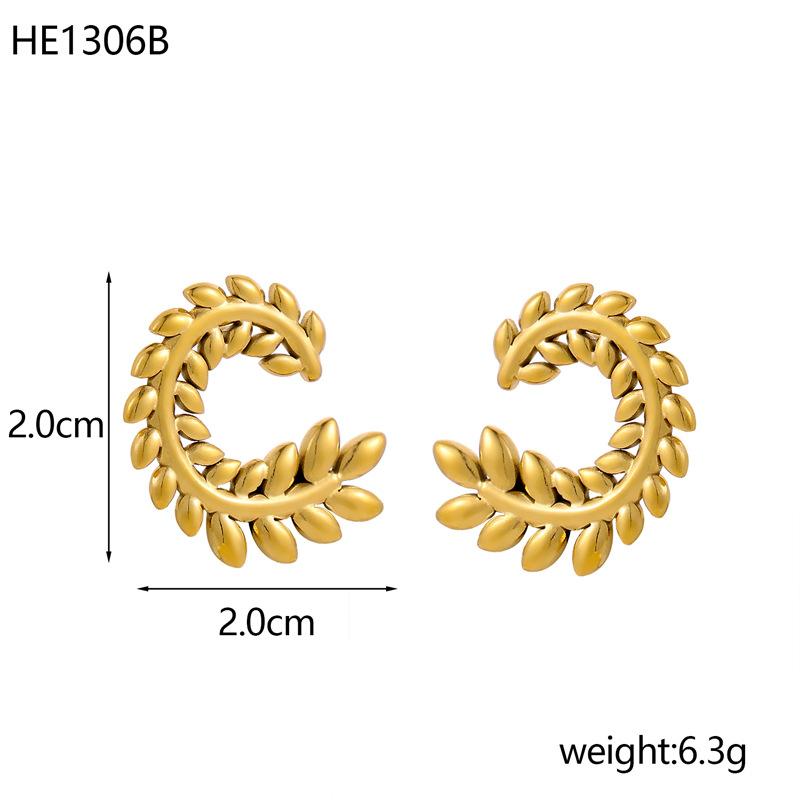 

CARLIDANA Boho Trendy Gold Plated O-shaped Stud Earrings for Women Leaf Hoop Stainless Steel Jewelry Waterproof Women Jewelry