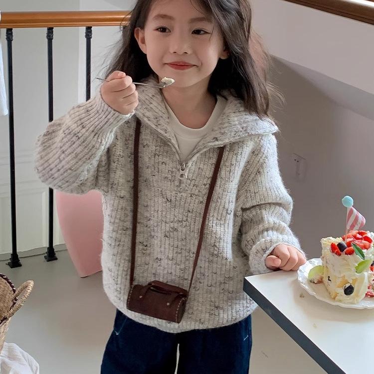 

2025 Girls Autumn/Winter Korean-Style Zippered Knit Sweater Coat 110
