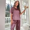 Women Pajama Set Sleepwear Spring Summer Sleepwear Pink Silk Satin Short Sleeve Top Shorts 2 Piece Casual Female Pijama Homewear
